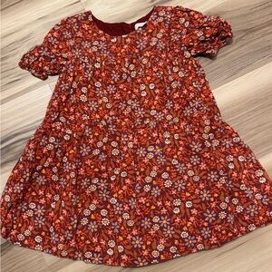 Cat & Jack Rust Red Floral tiered boho Puff-Sleeve Dress size 4/5